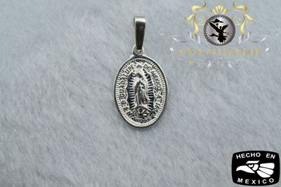 Sterling Silver Virgin Mary Oval Medallion "NSD Guadalupe de Mexico A 1804"