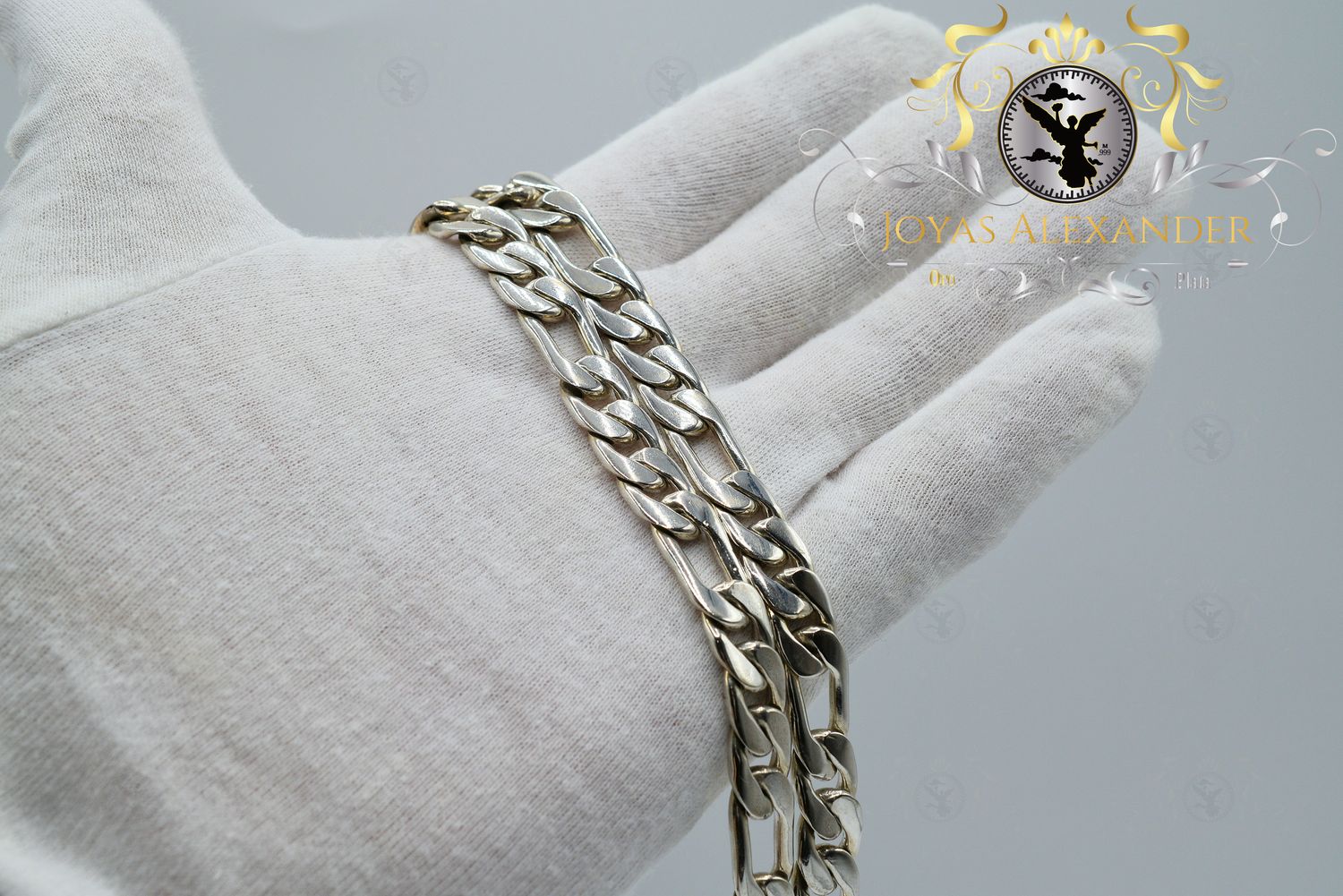 Handmade .925 Sterling Silver Figaro Chain Mexico