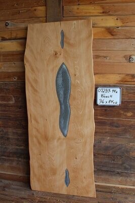 SOLD Live edge slab Beech wood Mirror Image w/ silver resin fill