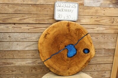 SOLD Live Edge Cross Cut Hackberry with Blue Maui Resin Fill