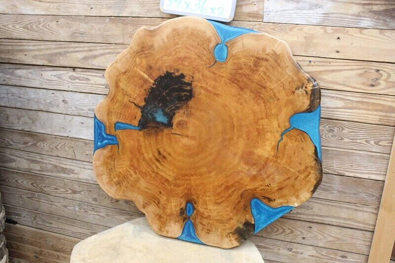 SOLD Live Edge Cross Cut Willow with Blue Maui Resin Fill