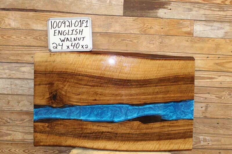 Live Edge English Walnut Slab Wood w/ Blue Resin River