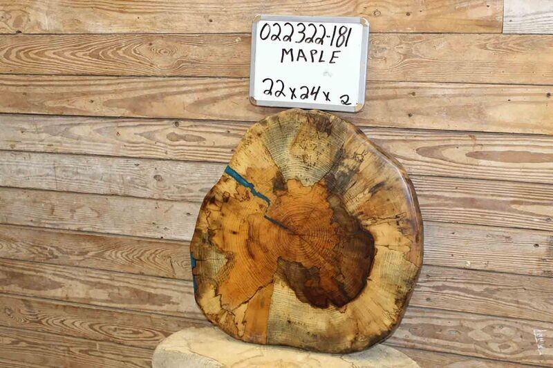 *SOLD* Live Edge Maple Cross Cut w/ Bahama Blue Resin Fill