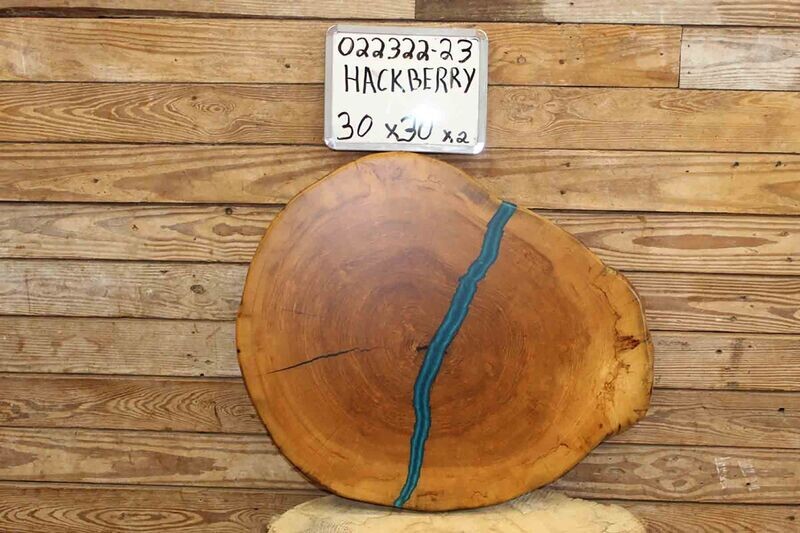 Live Edge Hackberry  Crosscut w/ Maui Blue Resin Fill