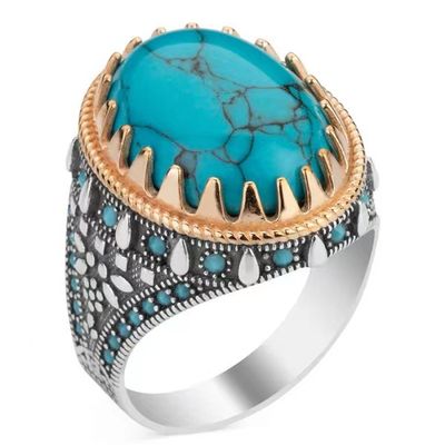 Men&#39;s Turquoise Electroplated Two Tone Ring