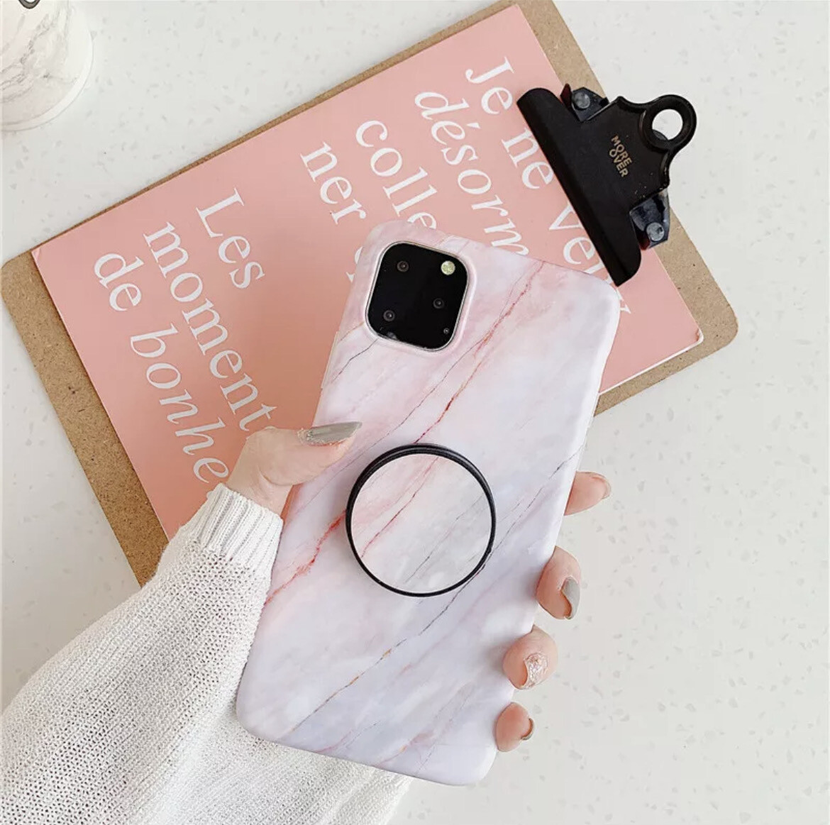 Pink Marble & Matching PopSocket iPhone Case