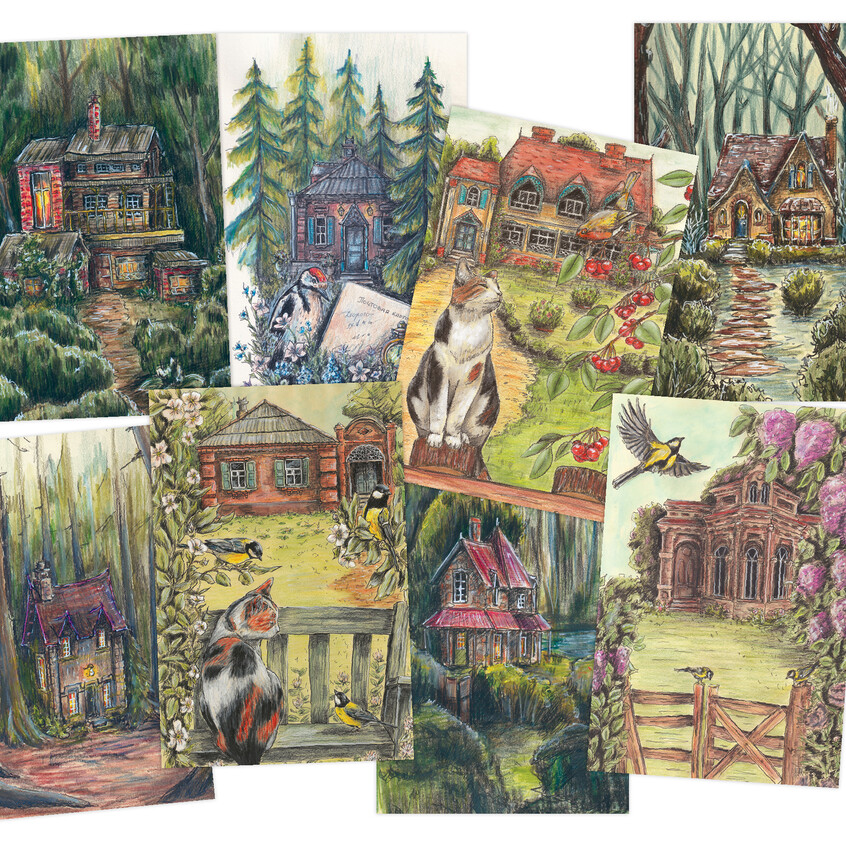 Лесные домики. 8 открыток