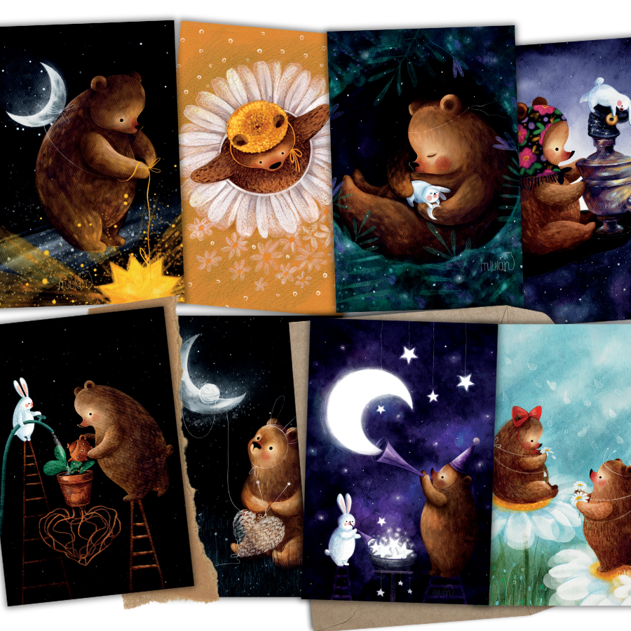Мишка, Зайка и Луна. 8 открыток