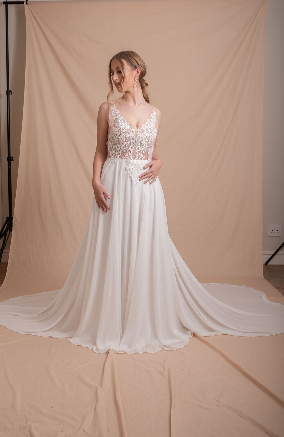 CEIRA - Lace Applique Aline Wedding Gown