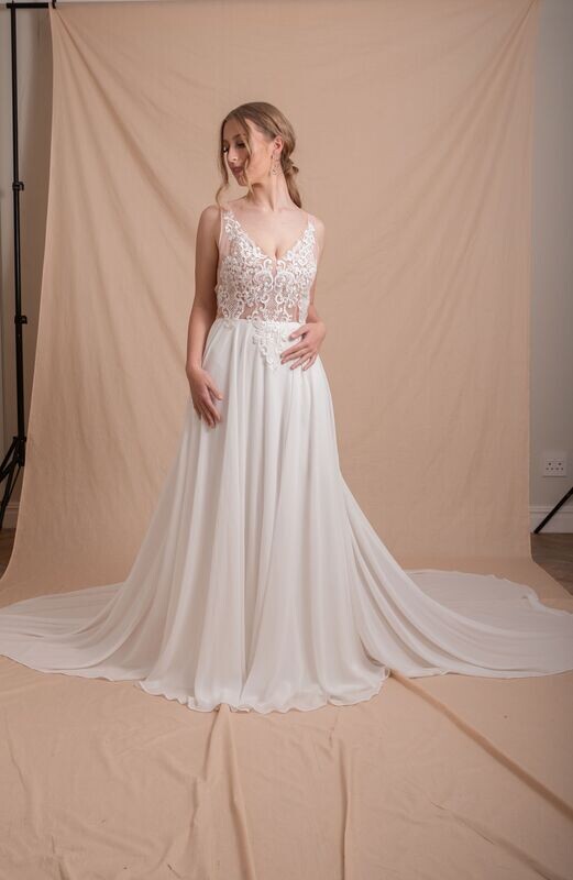 CEIRA - Lace Applique Aline Wedding Gown