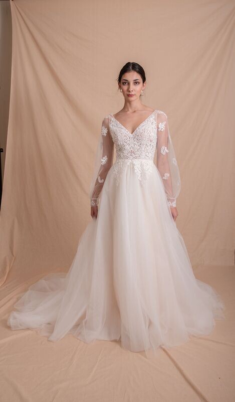 ZURI - Bishop Sleeve Aline Champagne Wedding Gown