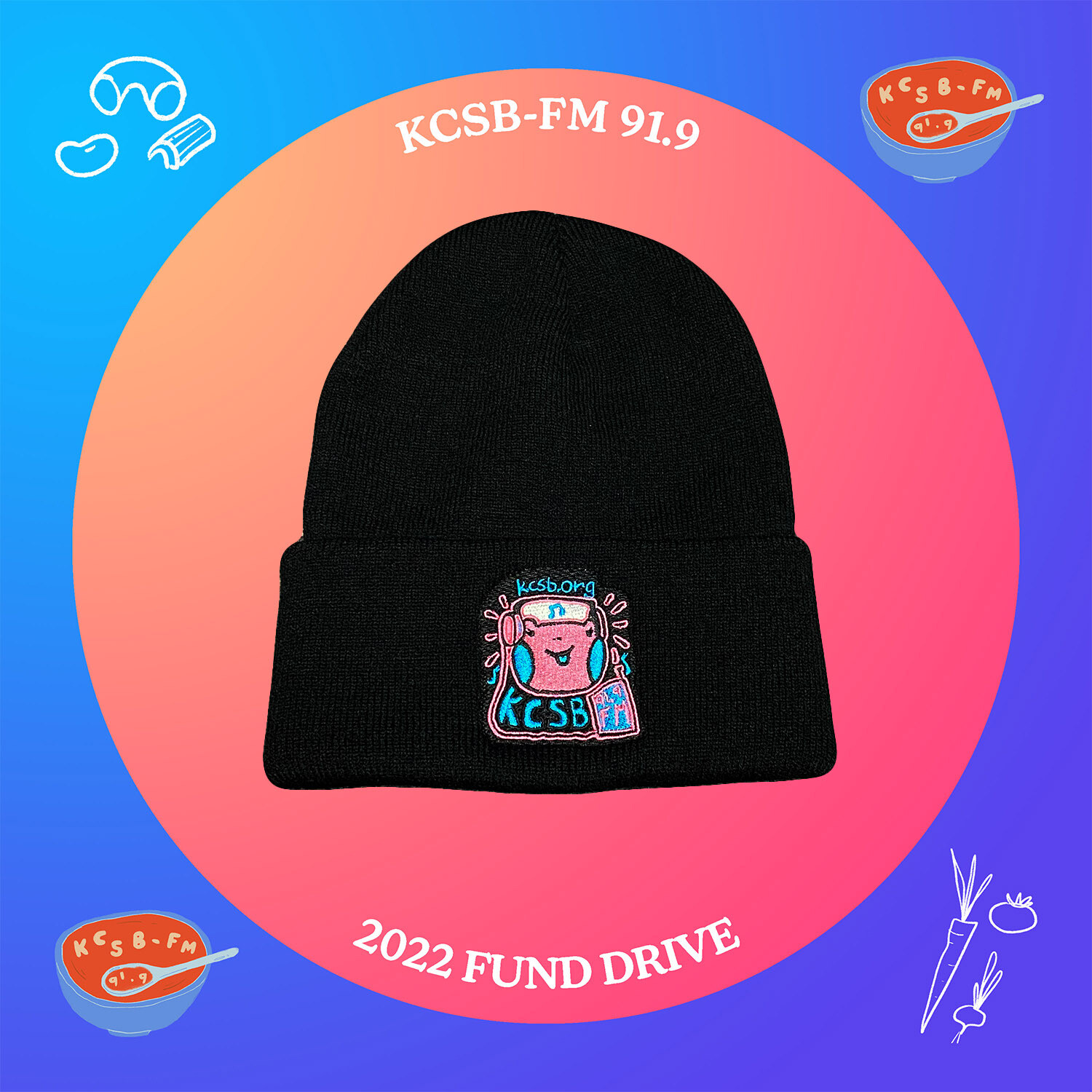 Black Beanie with Embroidered Frog