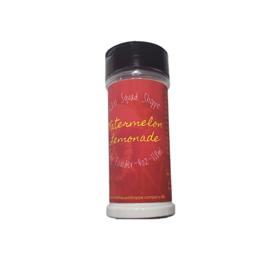 Image of a cylindrical powder shaker container with a perforated top for dispensing. It has a vibrant pink label with pink and yellow text around the body featuring product information.