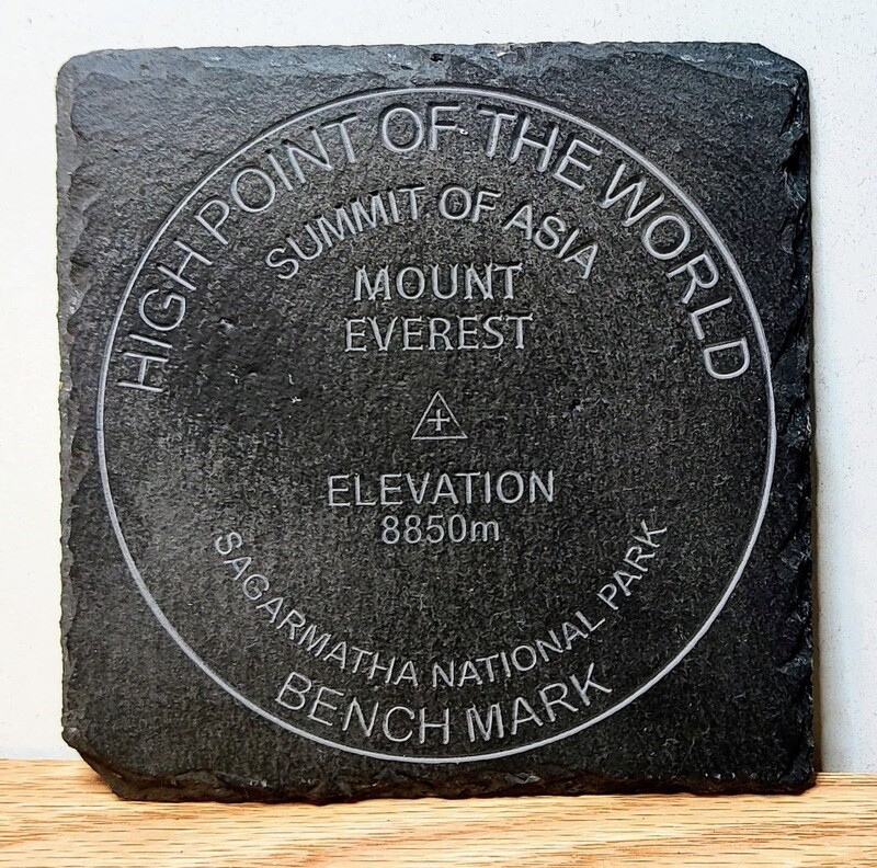 Slate CNC Carved Coaster Mount EVEREST Summit Bench Mark