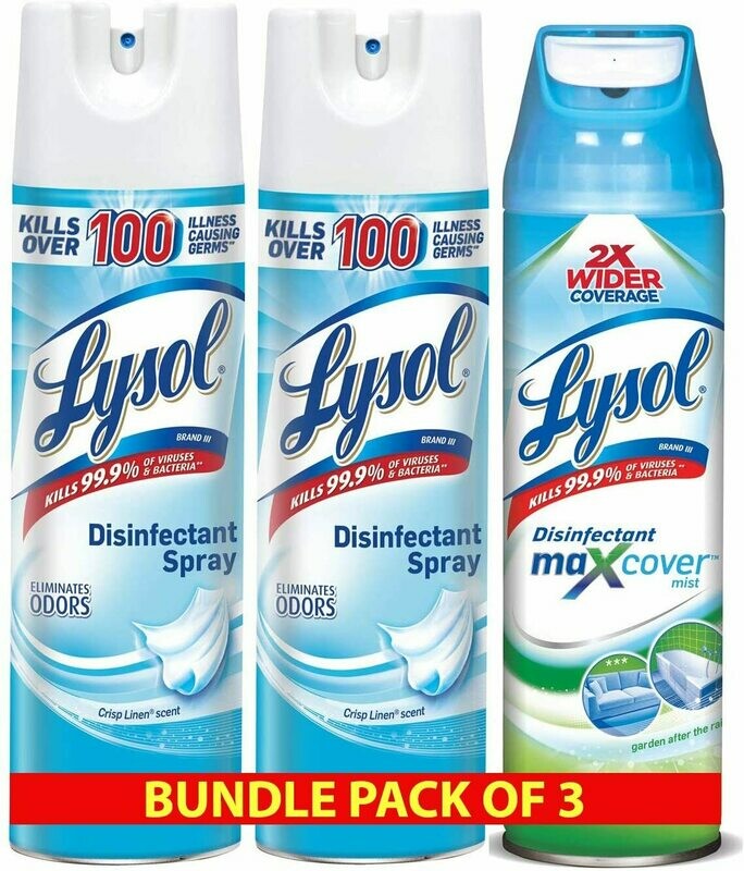 Lysol Disinfectant Spray, 3ct - Max Cover, 1x15oz, + Crisp Linen, 2x19oz