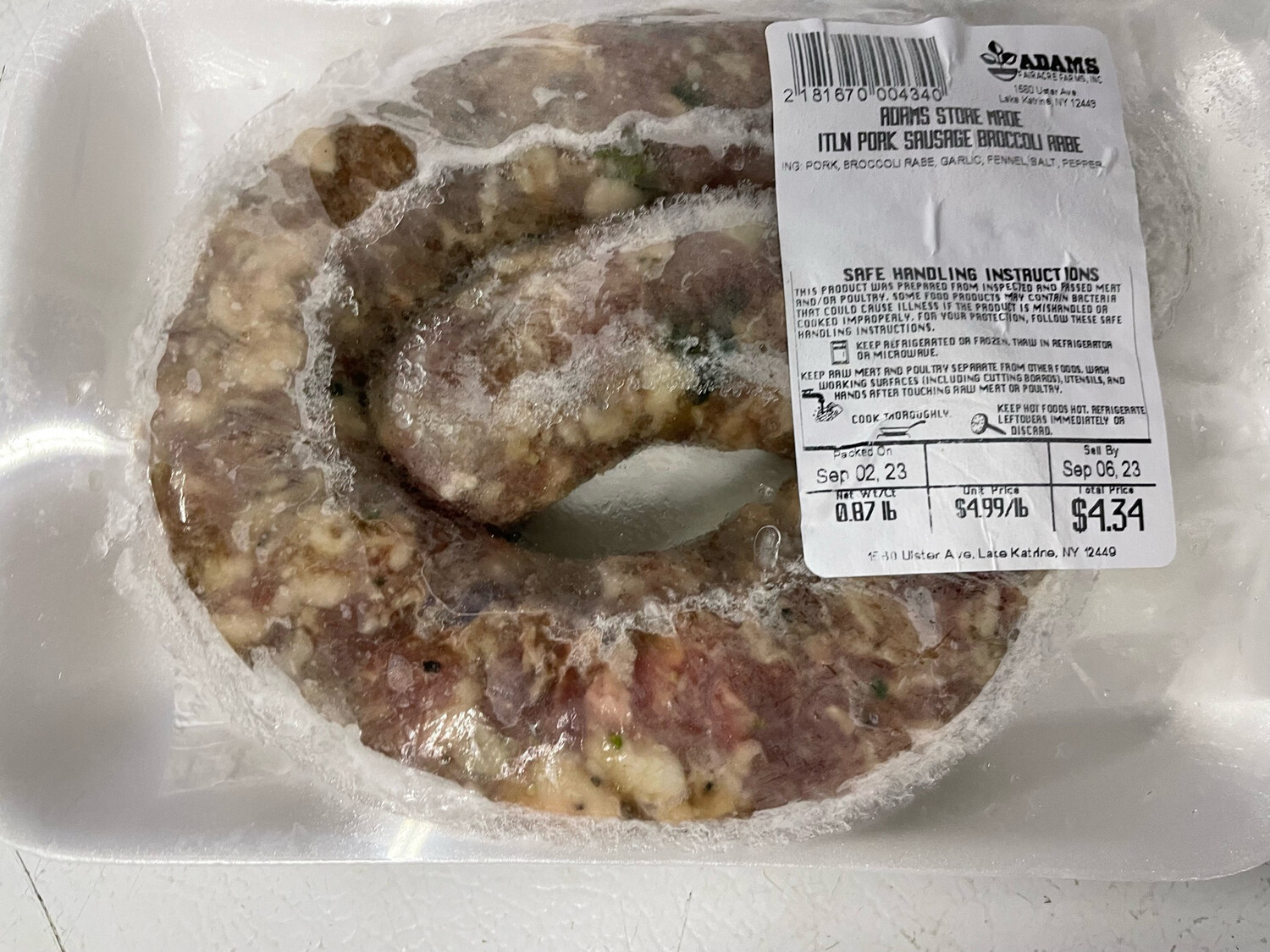 Sweet Italian Pork Sausage with Broccoli Rabe
**2 for 1 count!**
