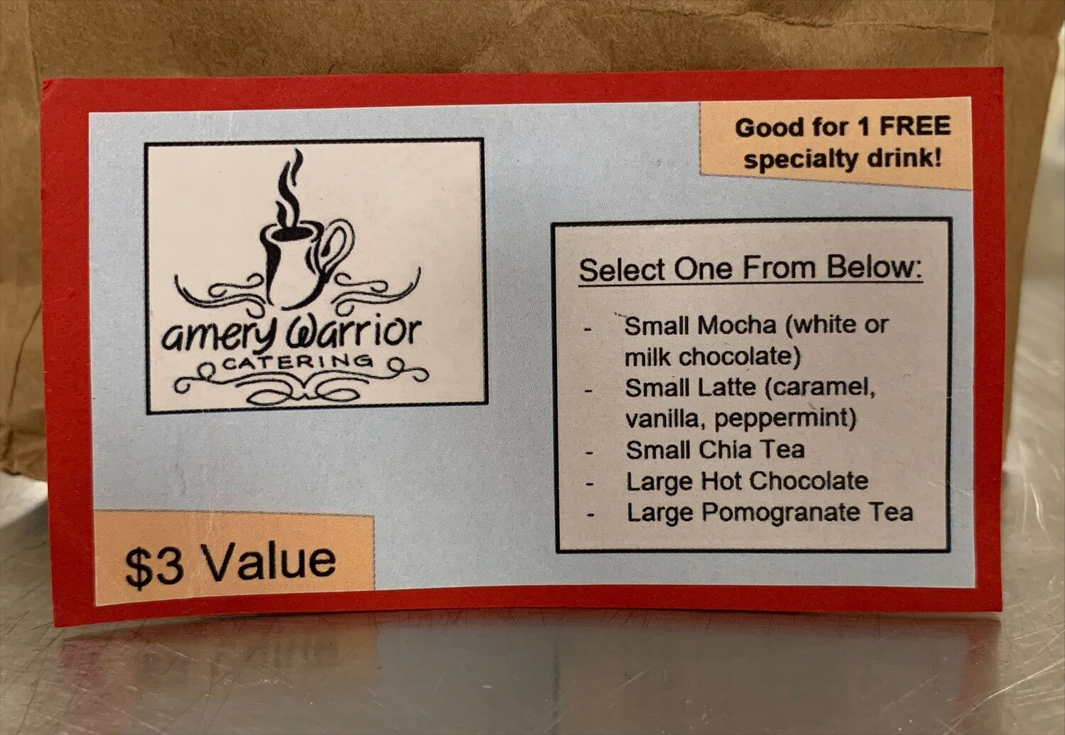 Coupon for $3 coffee drink (Buy for a teacher or friend)