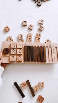 Wooden Math and Counting Board w 3 Set of Numbers