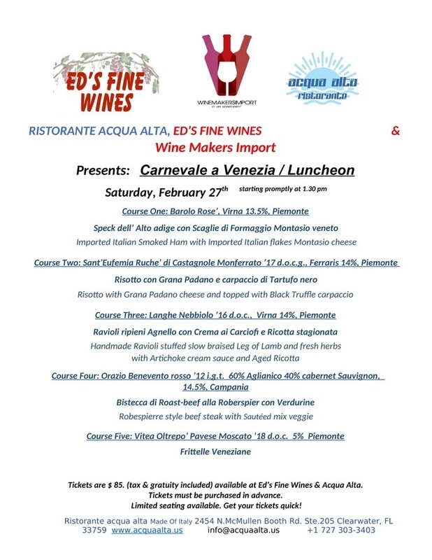 WINE PAIRING SATURDAY, FEBRUARY 27th 2021