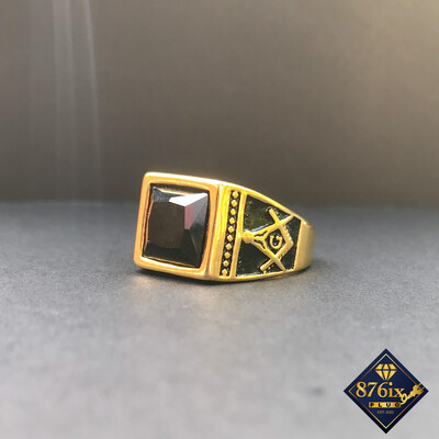 Black Stone Free Mason Ring