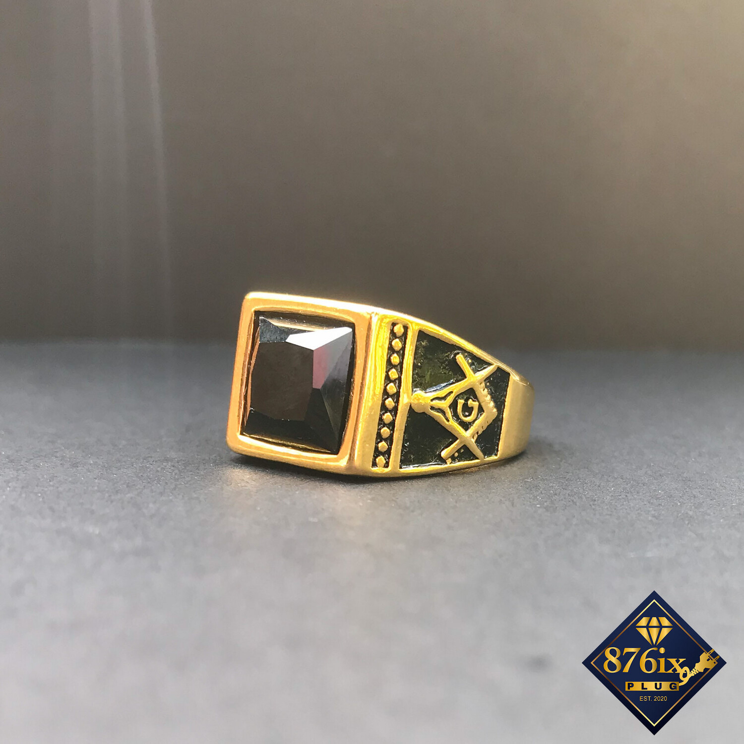 Black Stone Free Mason Ring