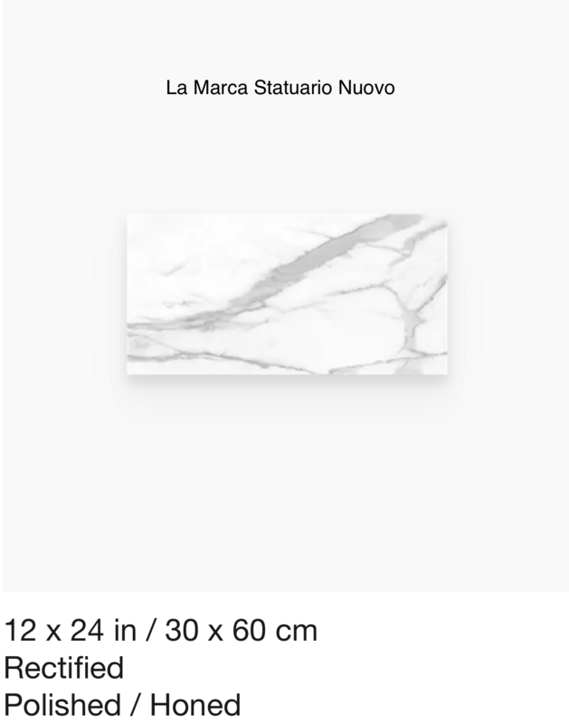 La Marca Series "Statuario Nuovo" 12x24 (Anatolia) $6.48 SQFT