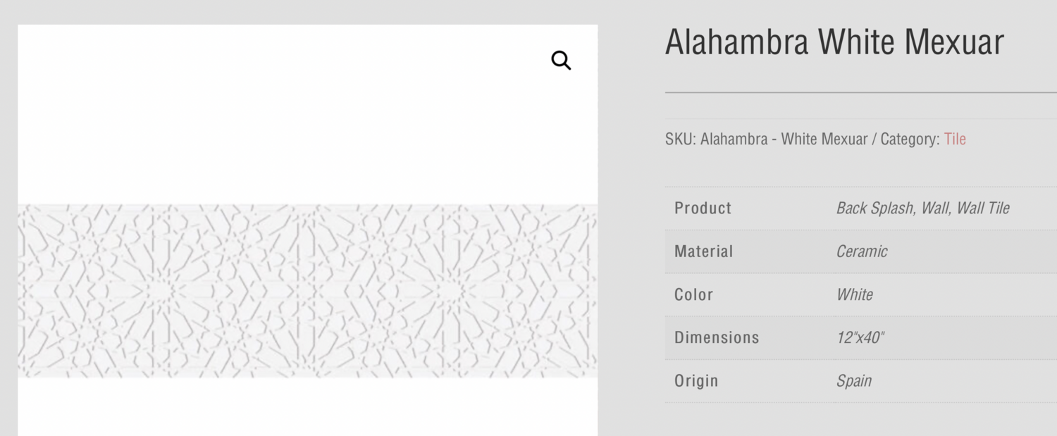 Alahambra White Mexuar 12x40 (TC) $13.41