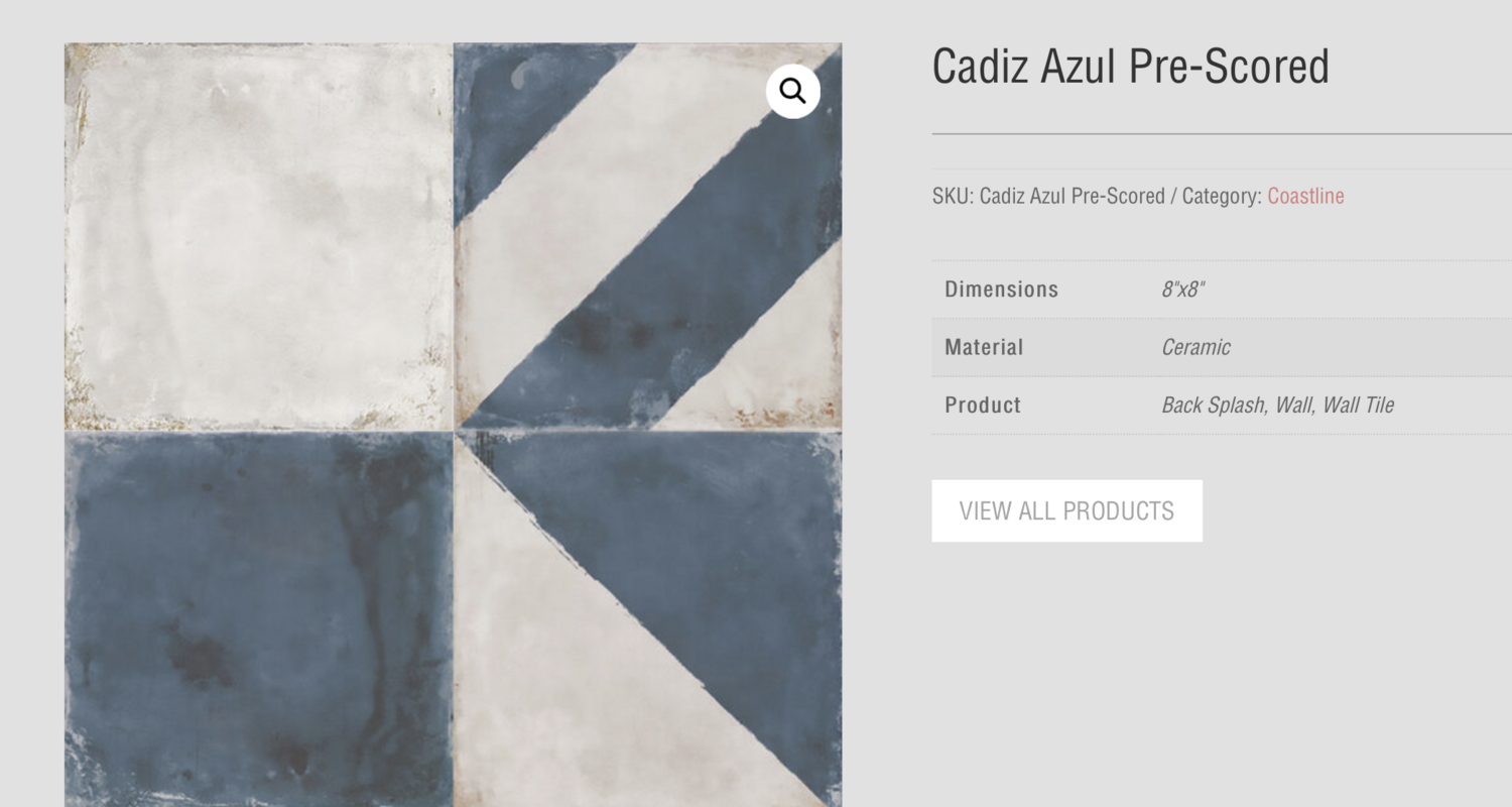 Cadiz Azul Pre-Scored 8x8 (TC) $7.30 SQFT