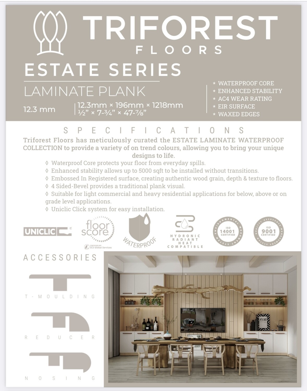 Estate Series Laminate Plank 7x48 (Triforest) available in 12 colors $3.29 SQFT