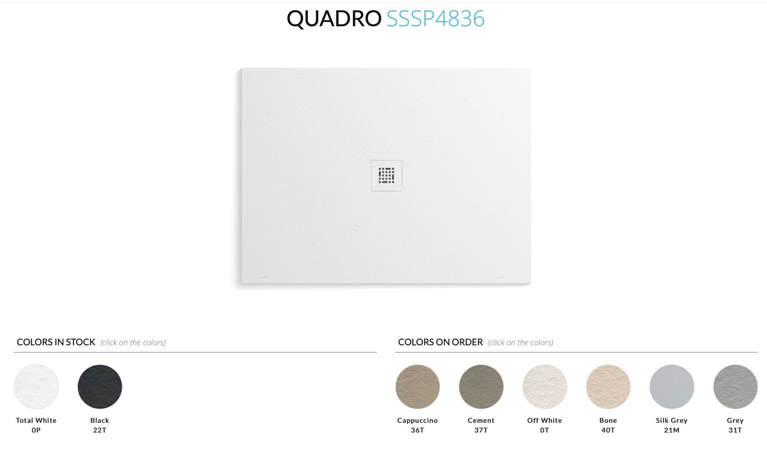Fiora Quadro Series Shower Base 48x36 (available in total white, black, cappuccino &amp; cement)