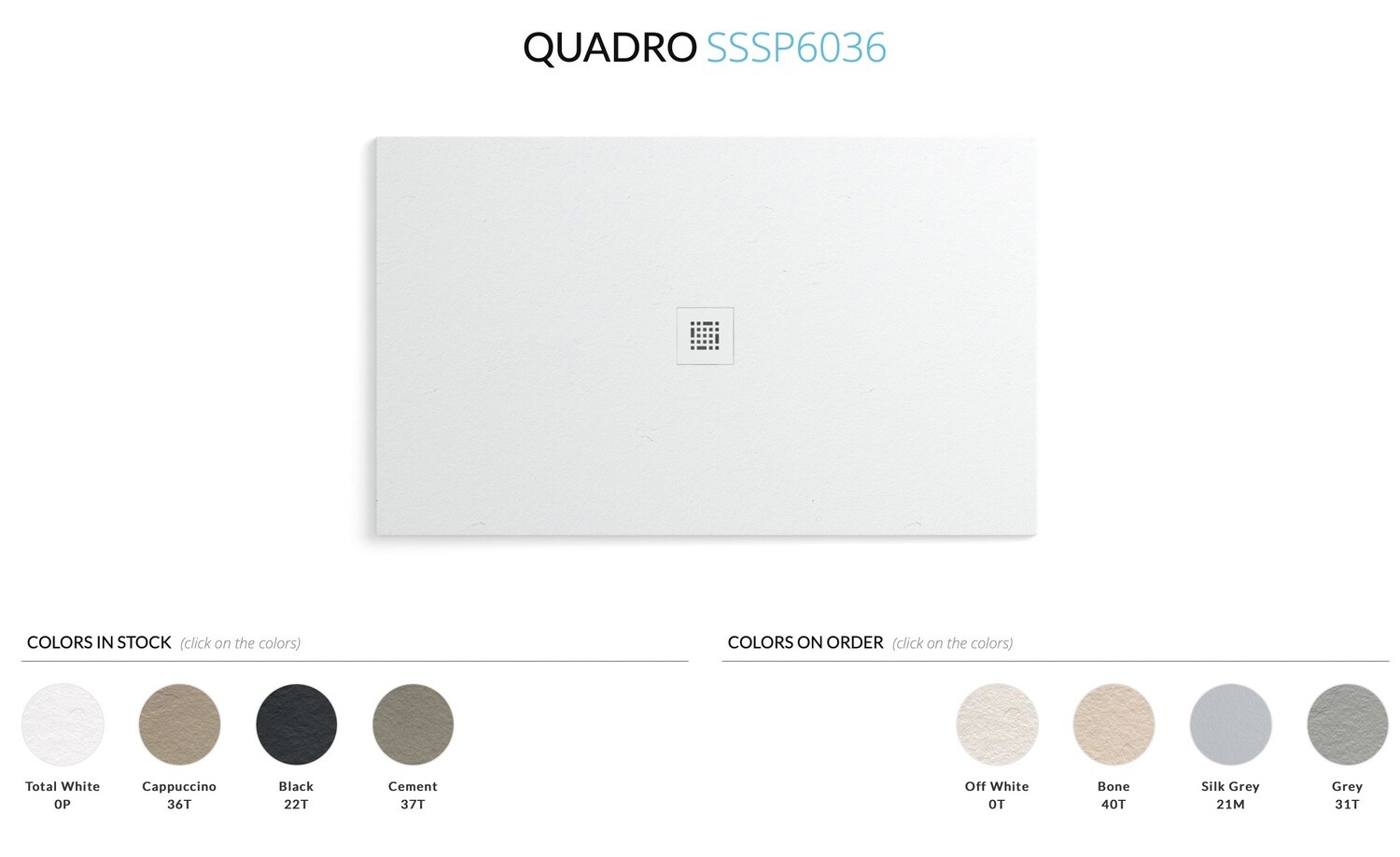 Fiora Quadro Series Shower Base 60x36 - available in total white, black, cappuccino &amp; cement