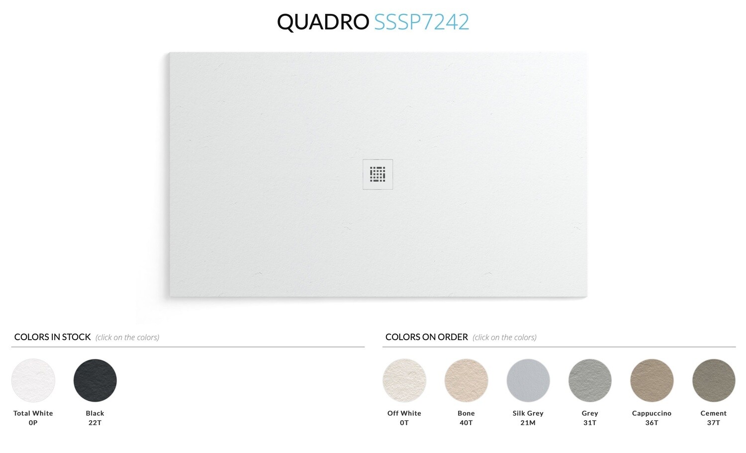 Fiora Quadro Series Shower Base 72x42 - available in total white, black, cappuccino &amp; cement