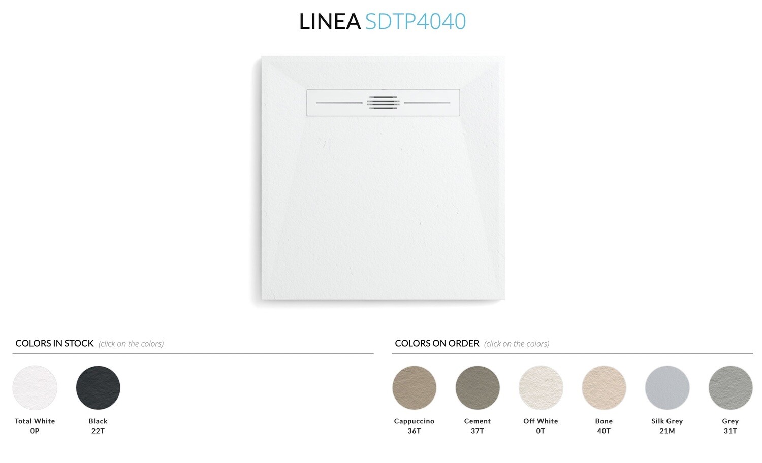 Fiora Linea Series Shower Base 40x40 - available in total white, black, cement &amp; cappuccino