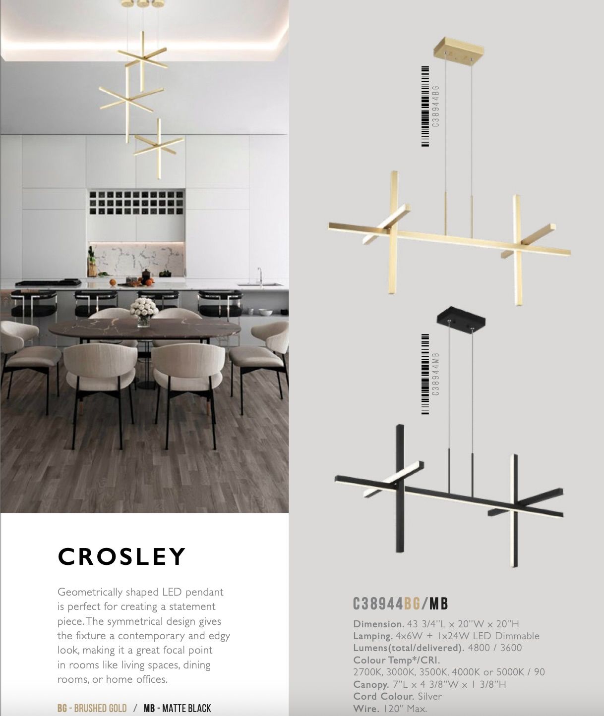 Crosley Pendant C38944BG/C38944MB