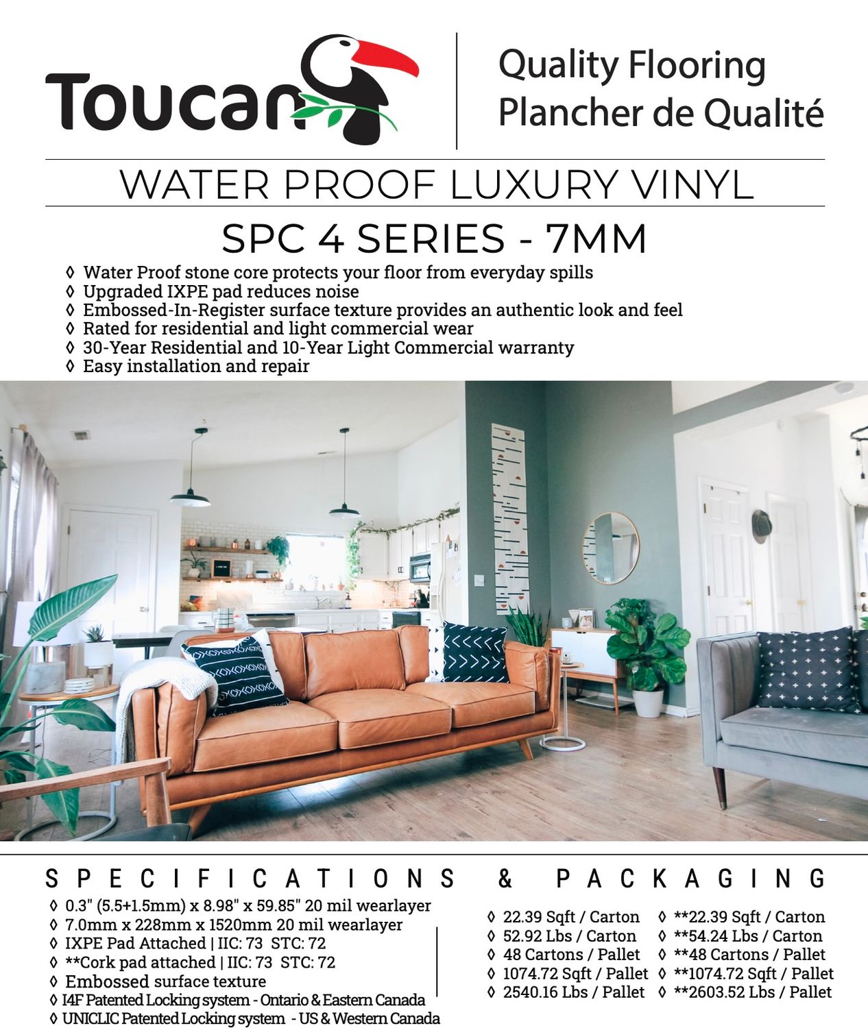 Water Proof Luxury Vinyl SPC4 Series - 7mm (402, 403, 404, 405, 407, 408, 409,410)