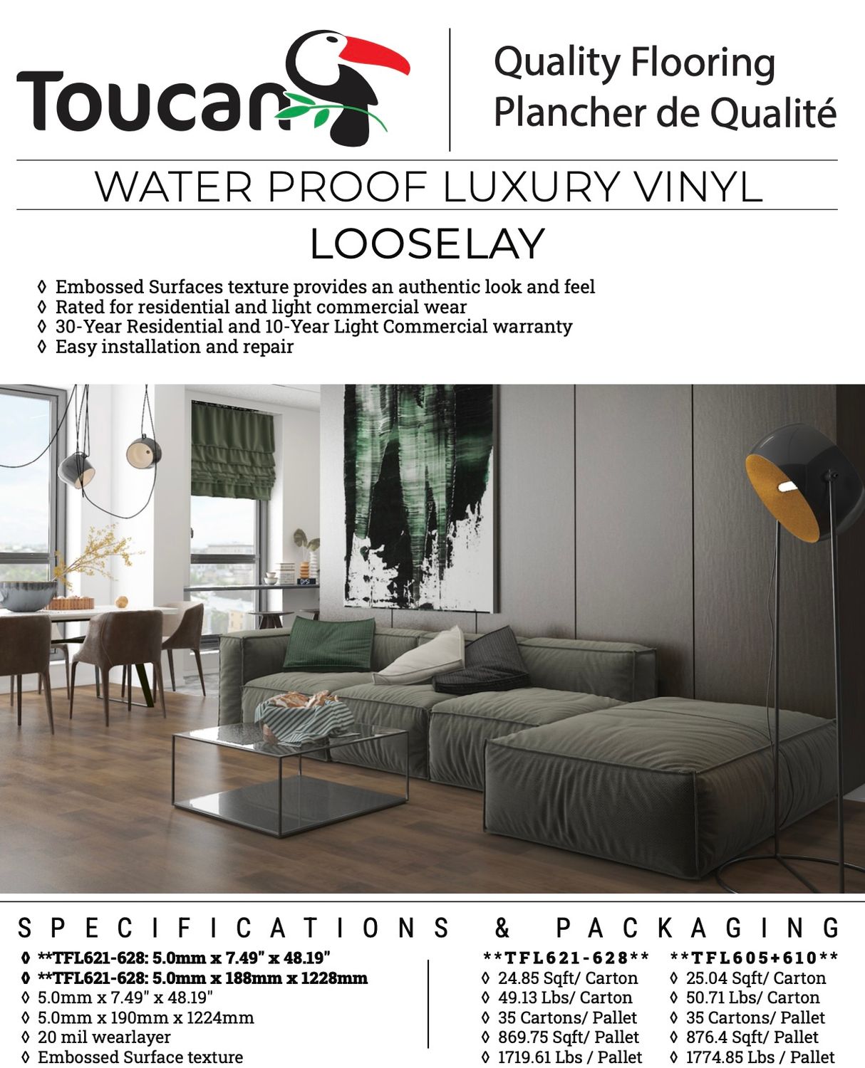 Water Proof Luxury Vinyl - LOOSELAY (TFL604, 605, 606, 607, 608, 609, 610)