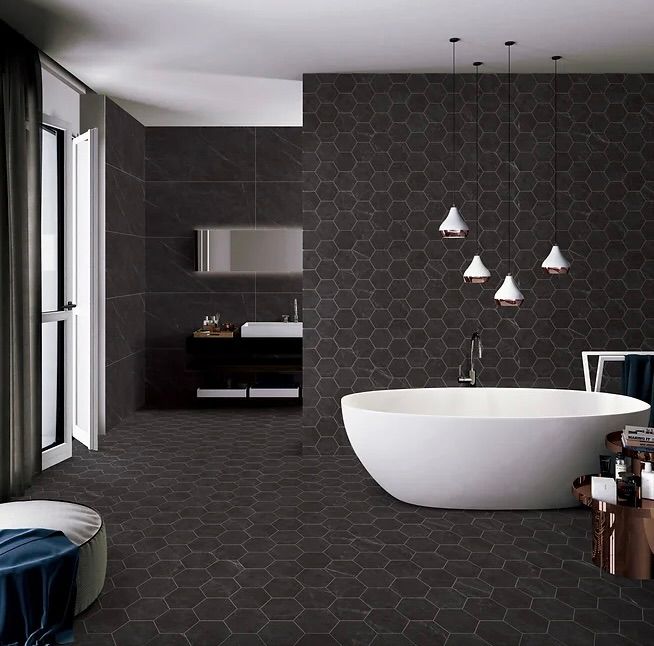 Porcelain-K Carbone 4&quot; Hexagon Mosaic Matte (GD) $14.58