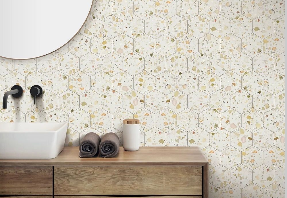 Allegro Biscotti 6&quot; Hexagon Terrazzo Mosaic (GD) $22.96/pc