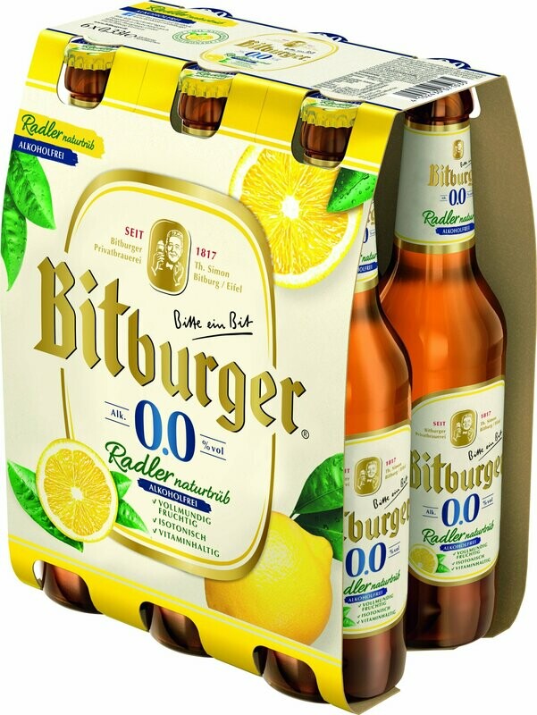 Bitburger Radler Trüb 0,0 6er  6 x 0,33 Ltr.