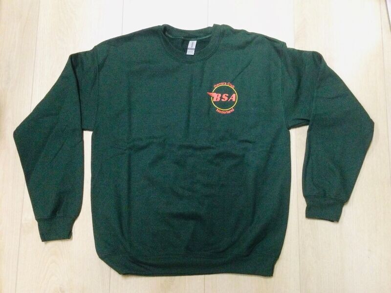 Sweater British racing green met BSA owners club opdruk. Maat L