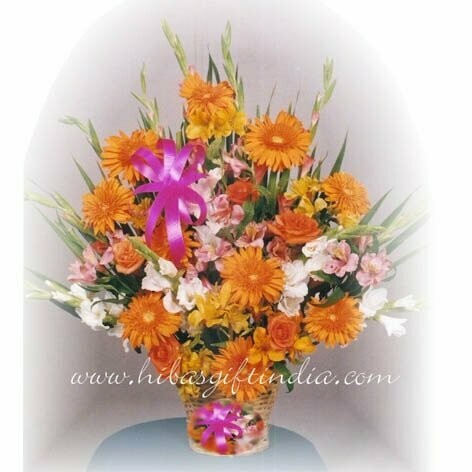 50 Mixed flowers in a basket