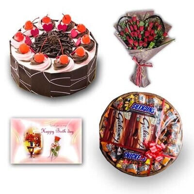 Combo- Cake, Chocolate basket , Flowers & Greeting card Combo- Cake, Chocolate basket , Flowers & Greeting card