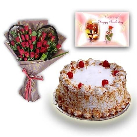 Combo - BS Cake , Flowers bouquet