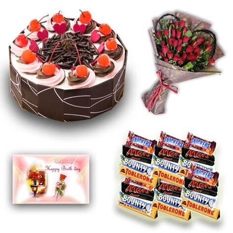 Combo Pack -Cake, Chocolates box , flower bouquet  -