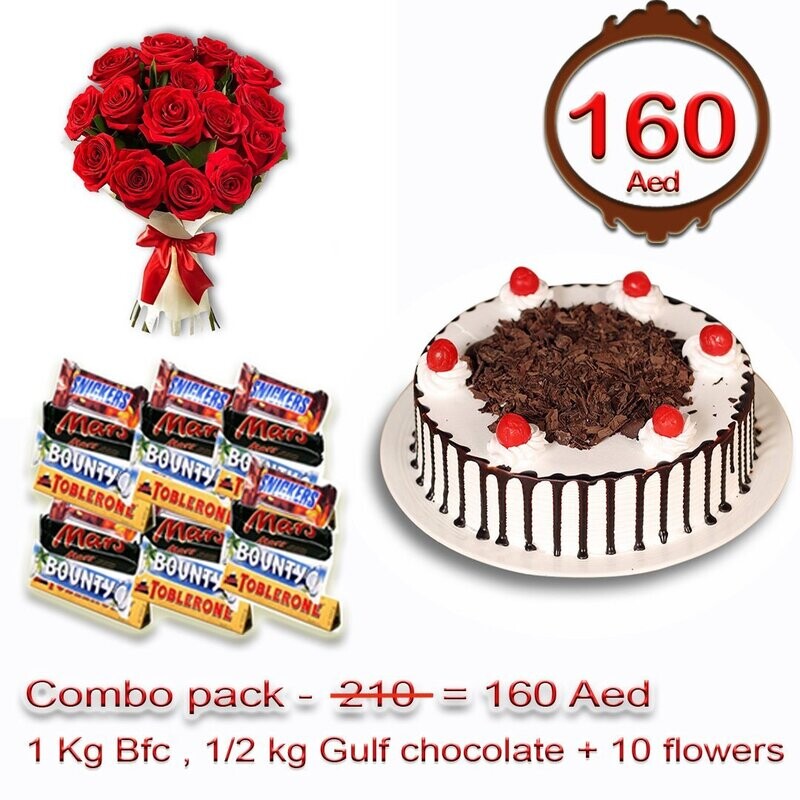 Combo - BFC cake , flowers bouquet and Bar chocolates Combo - BFC cake , flowers bouquet and Bar chocolates