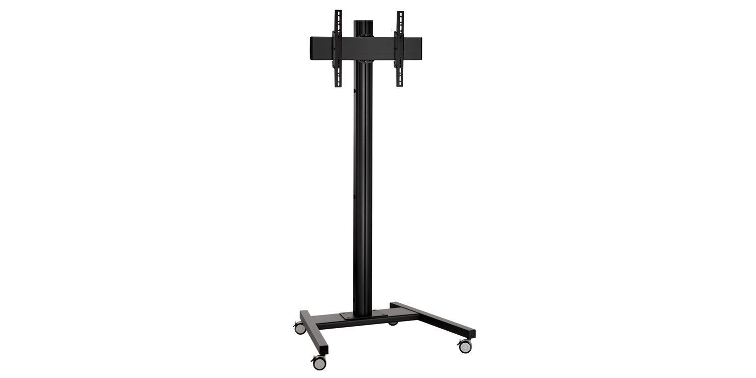 Vooraanzicht van de Optoma OPT1555 TR mobiele vloerstandaard met gemonteerd 55-inch display
