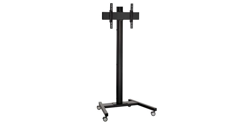 Vooraanzicht van de Optoma OPT1565 TR mobiele vloerstandaard met gemonteerd 65-inch display