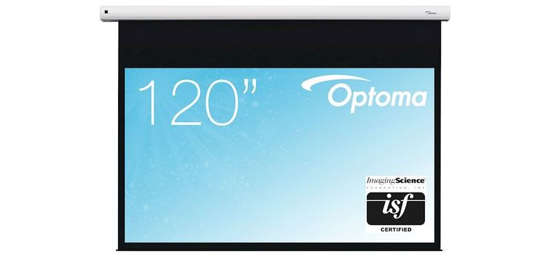  Vooraanzicht van het Optoma DE-9120EGA elektrisch projectiescherm