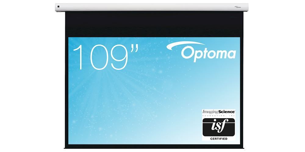 Vooraanzicht van het Optoma DE-1109EGA elektrisch projectiescherm