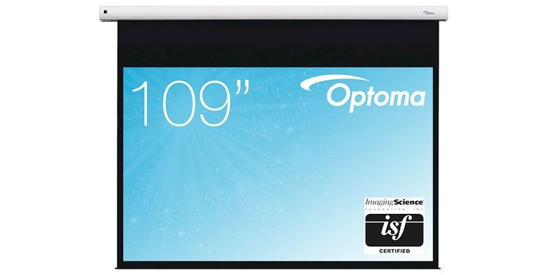 Vooraanzicht van het Optoma DE-1109EGA elektrisch projectiescherm